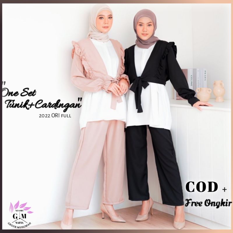 One Set Cardigan Wanita Import Premium Setelan Tunik Dan Celana Busui Terbaru