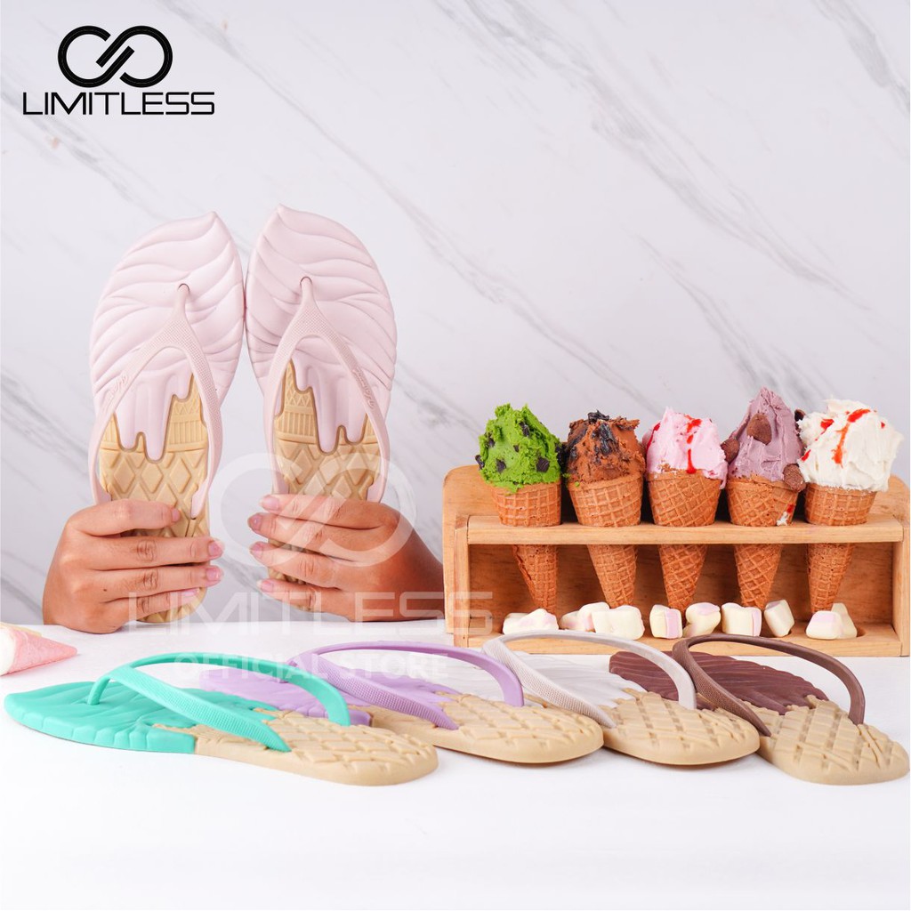 ICE CREAM Sendal Jepit Wanita Blackpink Sandal Slip On Wanita Slop Cewek Teplek Terbaru Import Korea