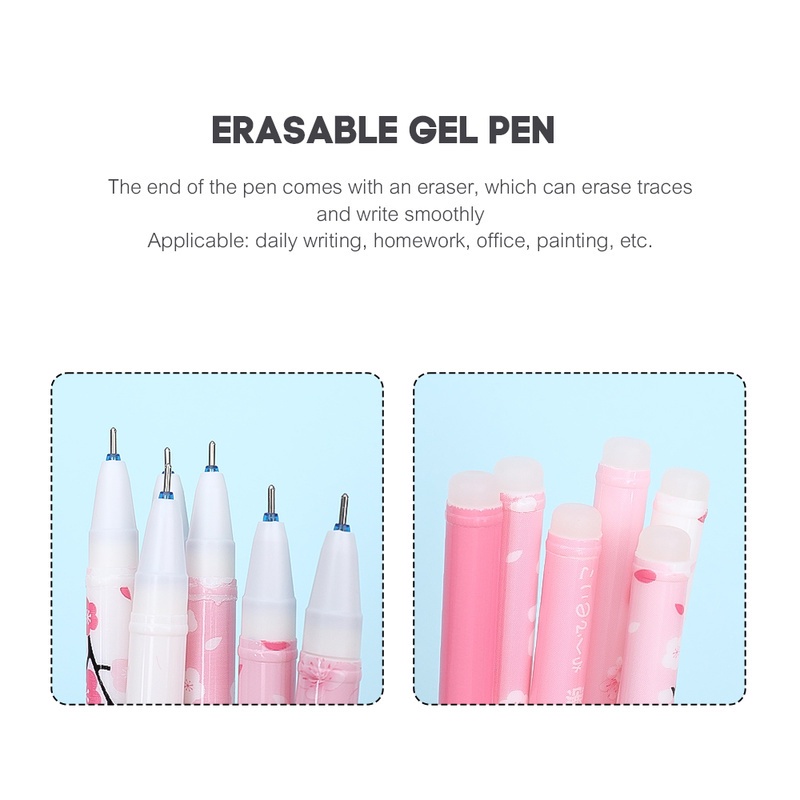 Pulpen Gel 0.5mm Tinta Biru Dapat Dihapus Motif Bunga Sakura Warna Pink Untuk Stationery Sekolah / Kantor