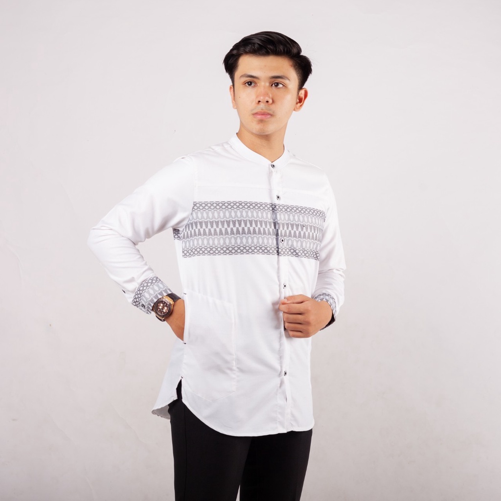 Koko kurta Songket Batik pria lengan panjang warna abu putih cream ukuran M L XL