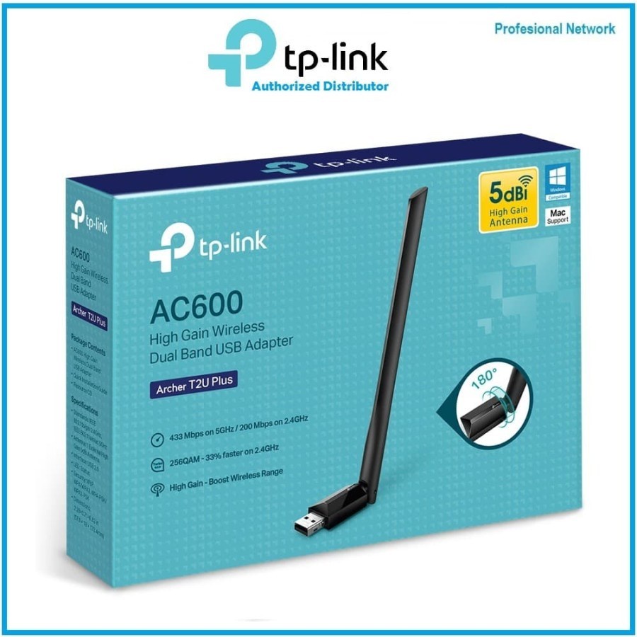 TP-LINK AC600 High Gain Wireless DualBand USB Adapter Archer T2U Plus ORIGINAL TP-LINK ADAPTER