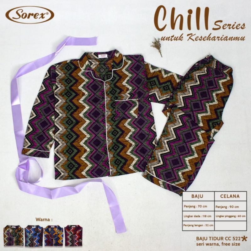 Sorex Baju Tidur CC 522 (1 Set Atasan panjang+Celana Panjang Chill Series Rayon Premium  Piyama Freesize