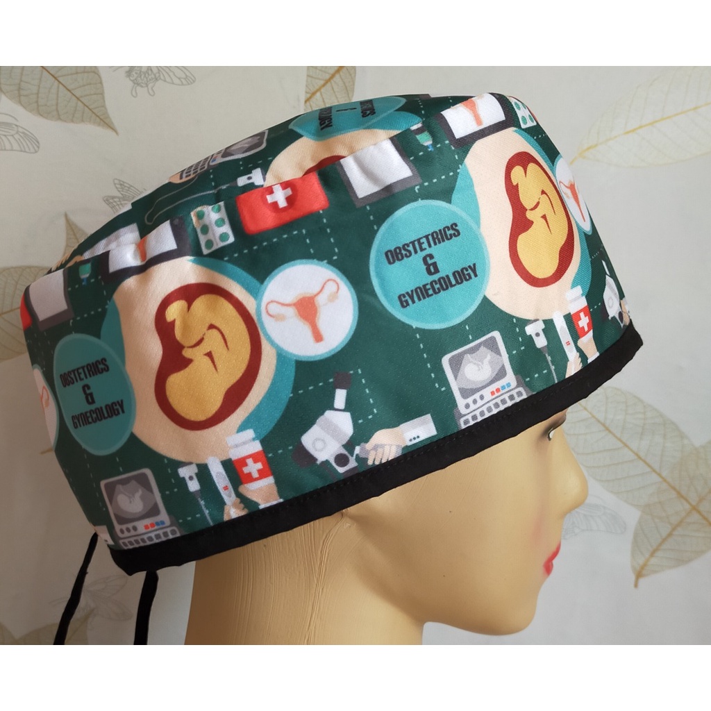 Head Cap / Topi Dokter / Topi Medis / Scrub Hat / Surgical Cap  Printing Motif Obgyn