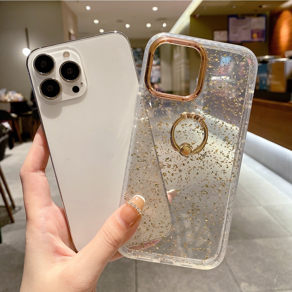 Case Epoxy Glitter Dengan Ring Holder Untuk iPhone 13 Pro Max 12 Pro Max 12 11Pro XS Max 13 11 XR X