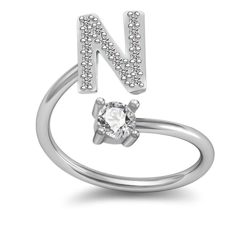 TJM Cincin Huruf A - O Wanita Fashion / Aksesoris Korea Emas Putih Silver / Perhiasan Cincin Wanita-CINCIN N
