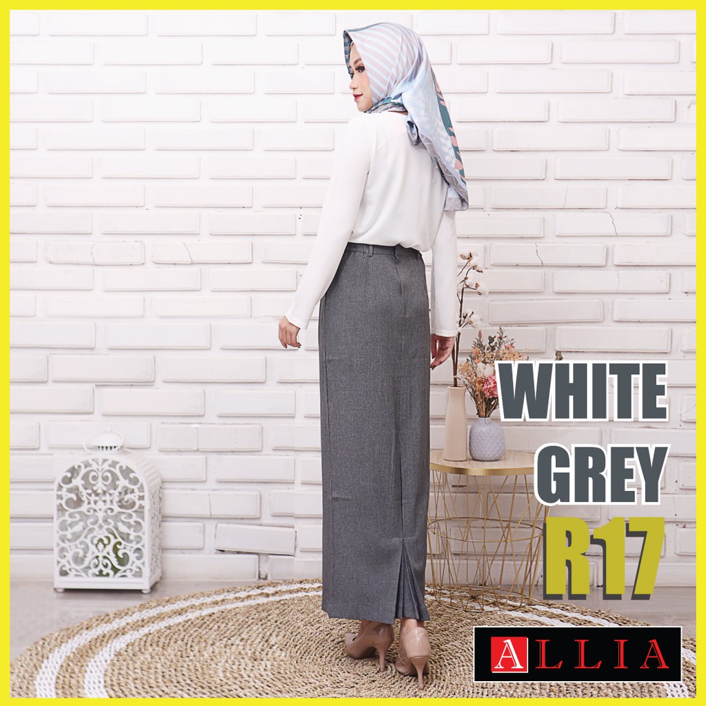 Rok Span Wanita / ALLIA R17 White Grey / Rok Bahan Wanita / Rok Panjang wanita