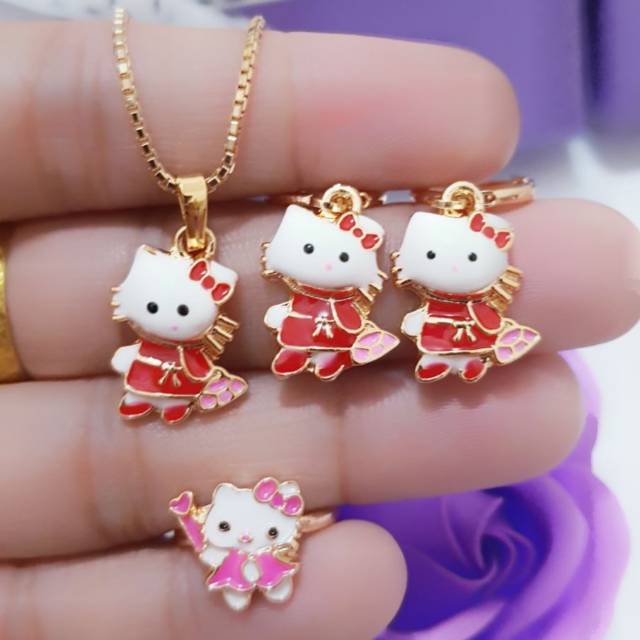 Set kalung cincin anting kitty anak xuping