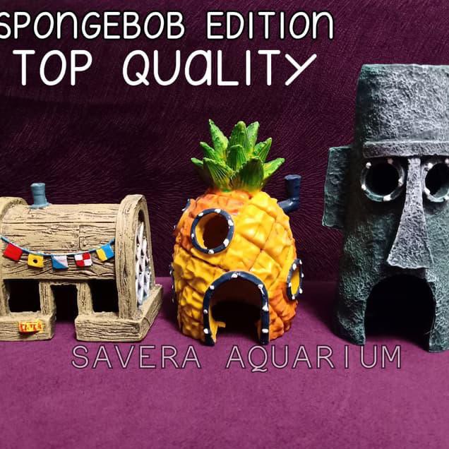 Rumah Spongebob Nanas Import Fiber Hiasan Aquarium Mainan