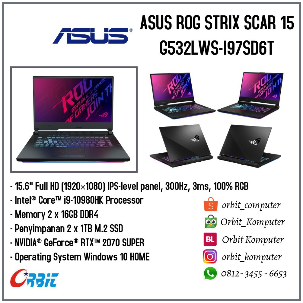 ASUS ROG STRIX SCAR 15 G532LWS-I97SD6T Intel Core i9-10980HK RTX2070S