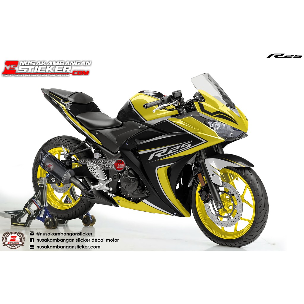 Decal stiker Yamaha R25 Hitam Kuning Elegant