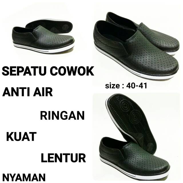 Sepatu Cowok Sankyo Santai Slip On Anti Air Lentur Murah Dan Terbaru Black