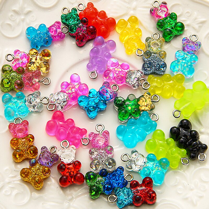 CHARMS 10pcs Liontin Kalung Bentuk Kartun Gummy Bear Bahan Resin Warna-Warni Ukuran 11x20mm Untuk Anak Perempuan