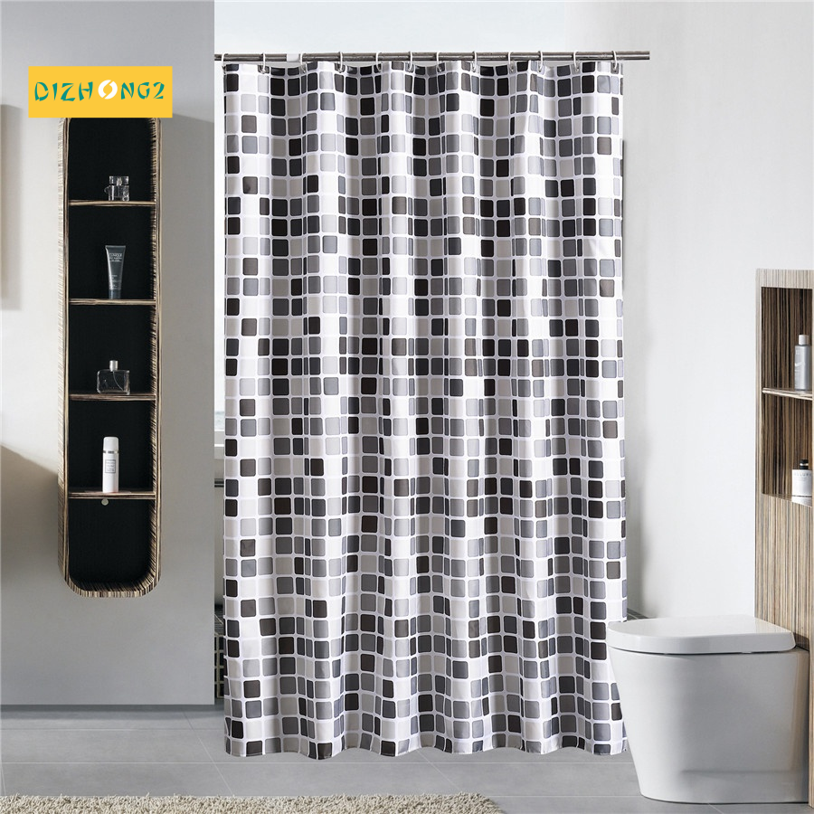 Black White Gray Plaid Bathtub Bathroom Fabric Shower Curtain