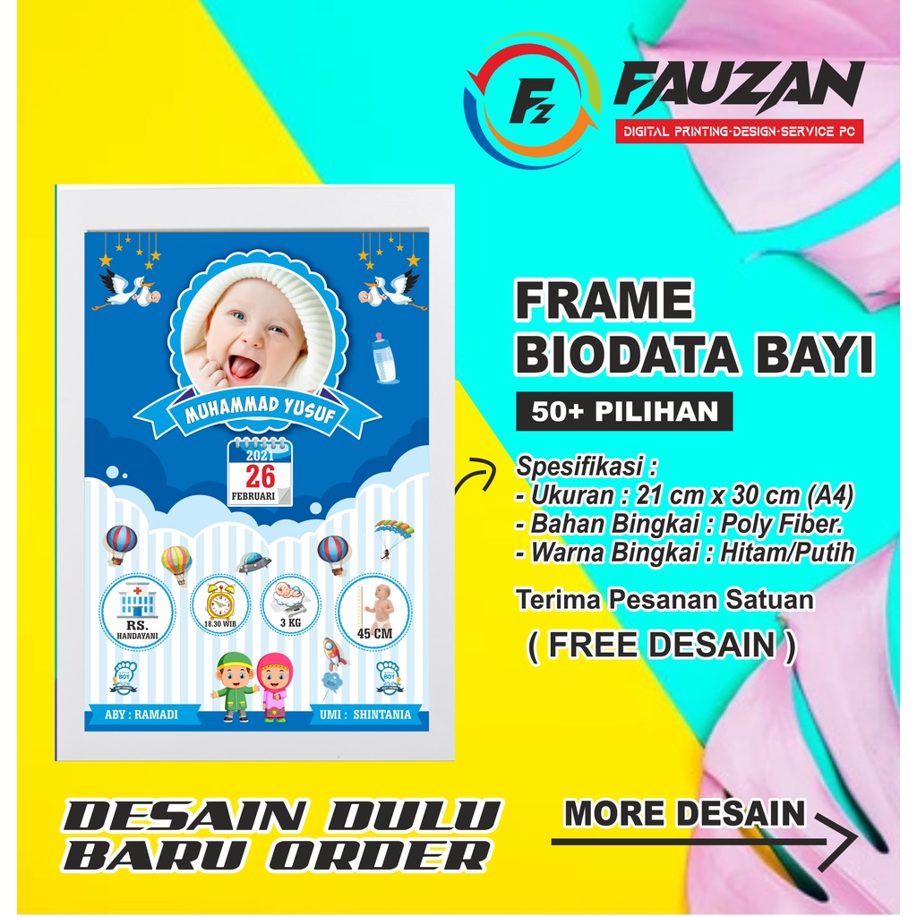 BIODATA BAYI / BIODATA BAYI CETAK BINGKAI / KADO BAYI / BINGKAI FOTO 10R / CETAK FOTO BINGKAI