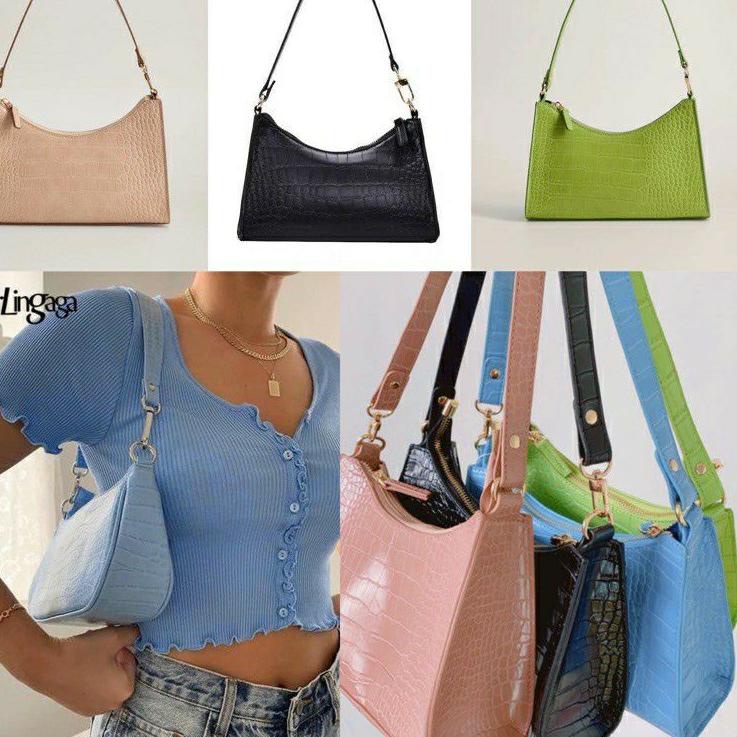 Menarik.. Tas Wanita Mango Croc Effect Baguette Bag  #100116