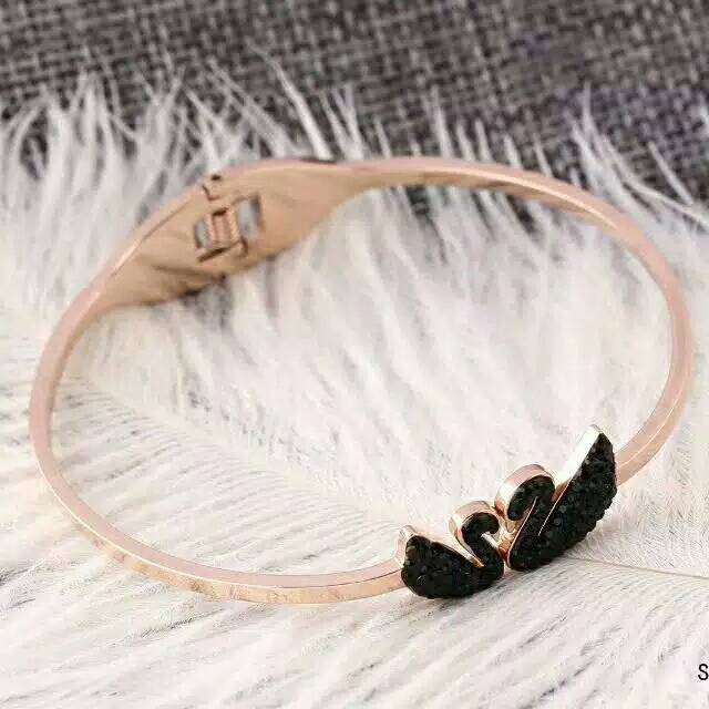 GG Gelang Bangle Dua Angsa Hitam Titanium Premium Lapis Emas 18K Rose Gold# GL-101B