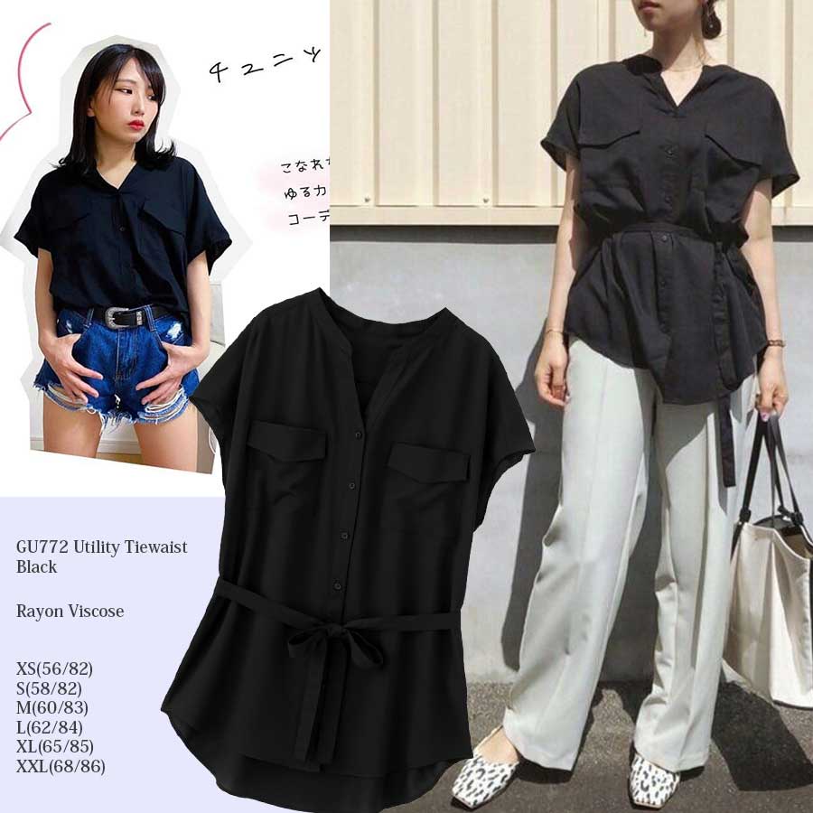 BLOUSE WANITA UNIQLO GU772 UTILITY TIEWAIST SHIRT BLOUSE-2