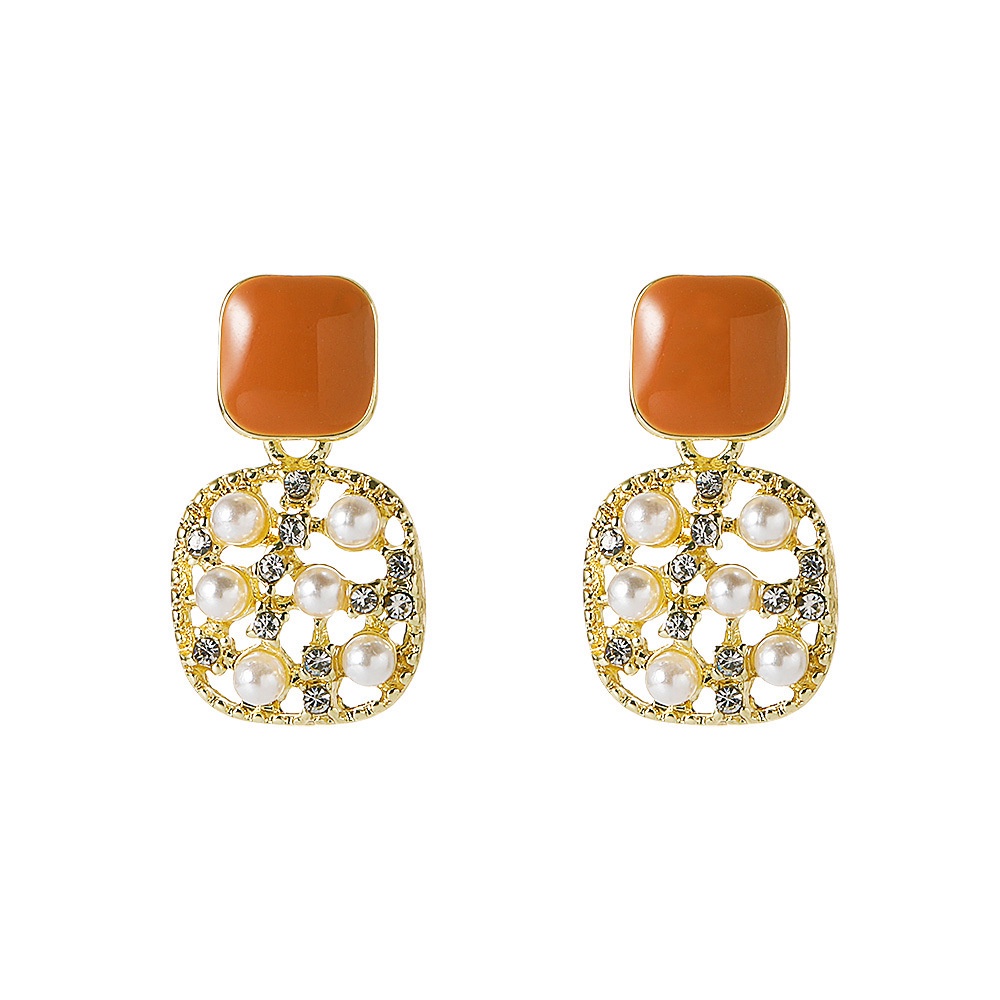 Anting Liontin Mutiara Persegi Mewah Ringan Prancis Anting-anting Wanita Hijau Zamrud Antik Kelas Atas-7