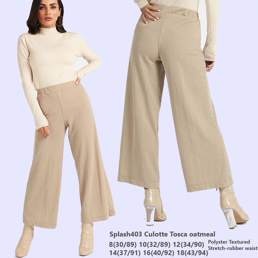 SPLASH Kulot Wanita Culotte Blacknavy Tosca Sands Wideban Caramel Black Oatmeal-4