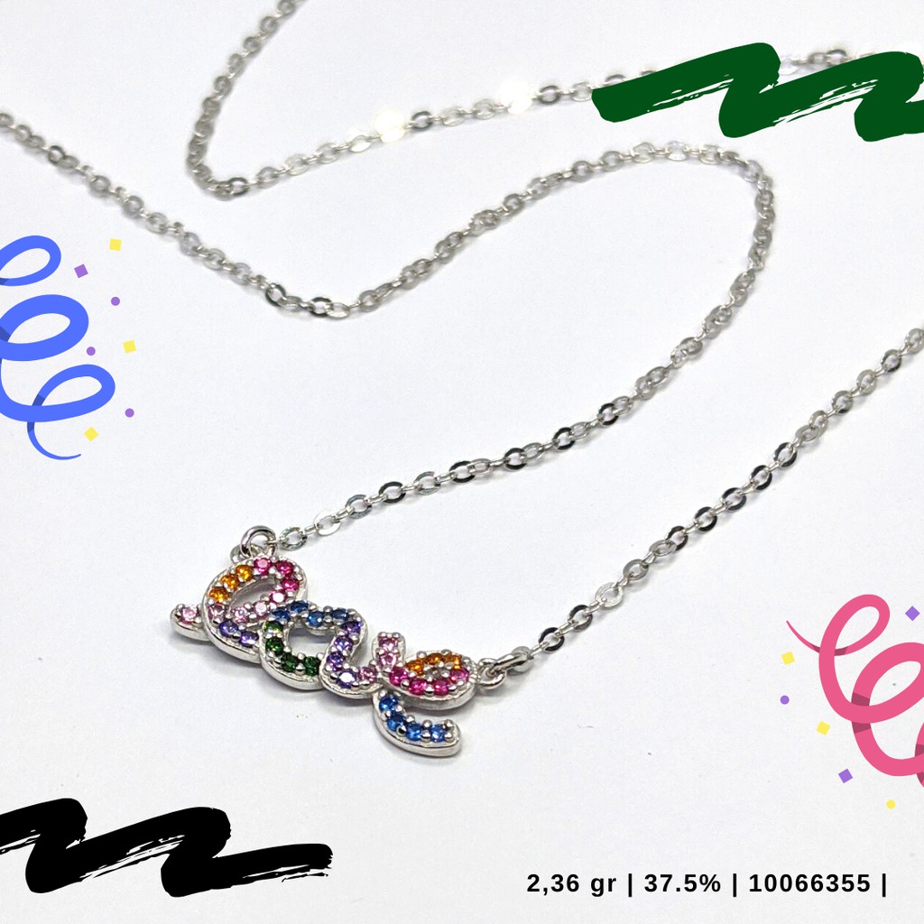 KALUNG EMAS PUTIH ASLI HURUF LOVE RAINBOW KADAR 375
