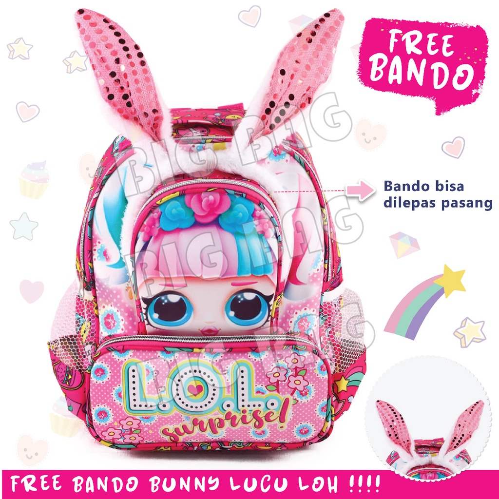 RTM - Tas Ransel Anak Perempuan Karakter Bunny - LOL SURPRISE + Bando / LOL SURPRISE + TOPENG