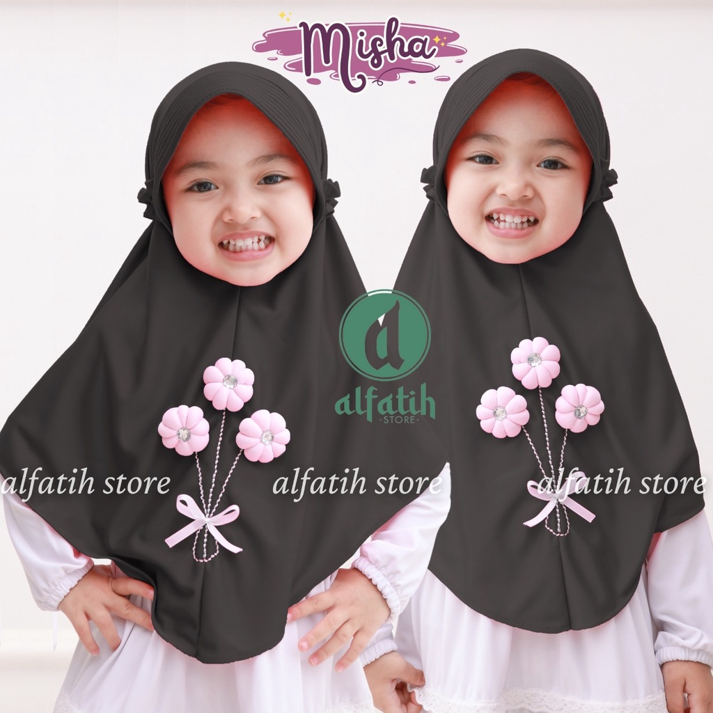 ALFATIH STORE / Jilbab Anak MISHA BUNGA / Variasi aplikasi bunga Renda / Jilbab hijab Anak Murah ianah