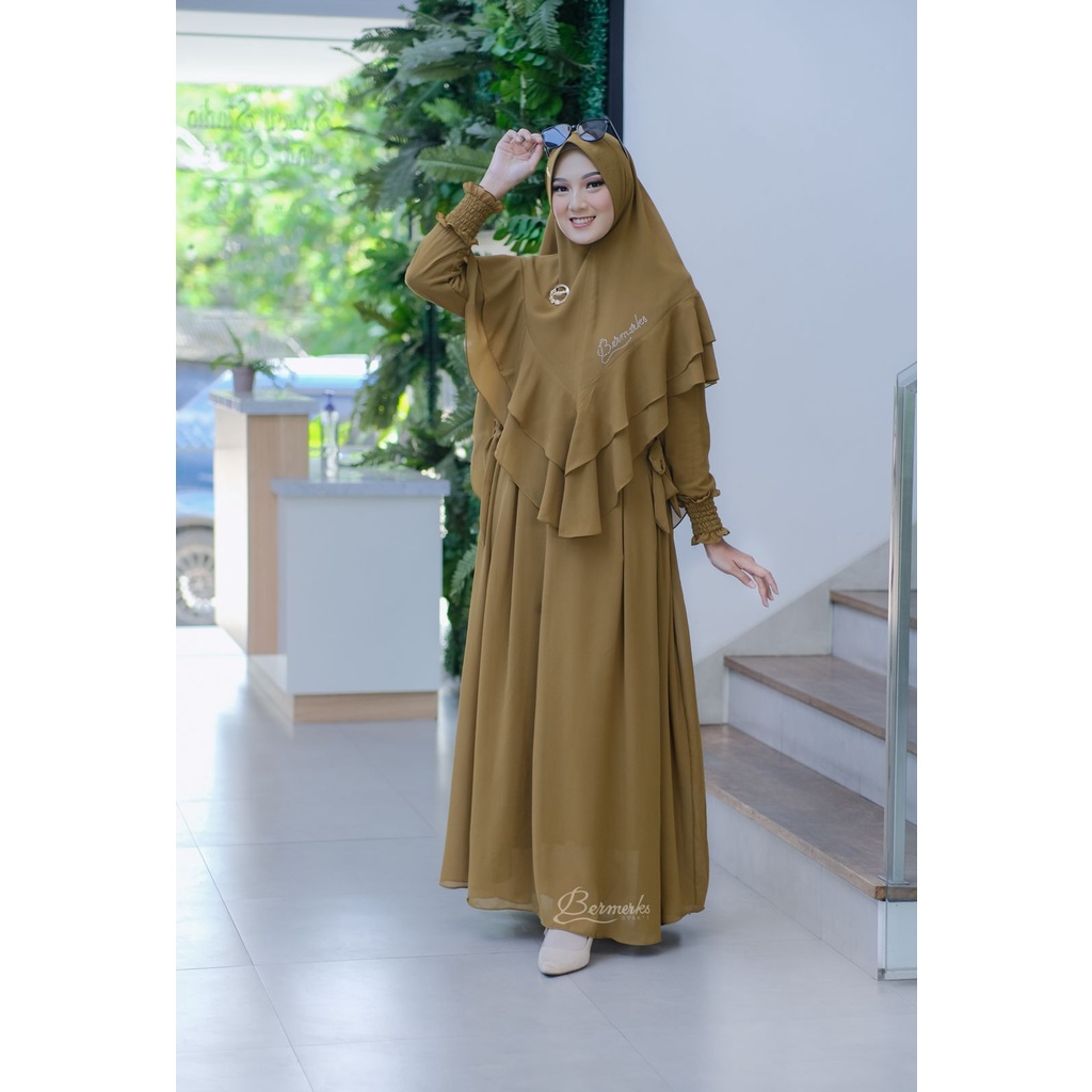 GAMIS FATIMAH BERMERKS SYARI CERUTY BABYDOLL SET KHIMAR  CLODIA SET SYARI SYAFANA NAHLA baju muslim modis modern khimar antem hitam putih