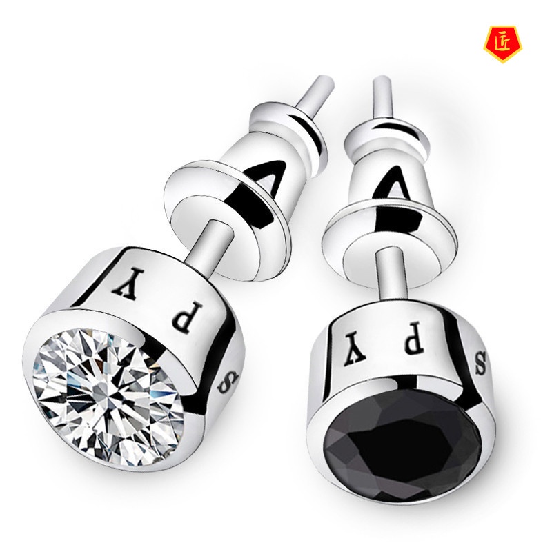 [Ready Stock]Simple Personalized Silver Diamond Stud Earrings Men's