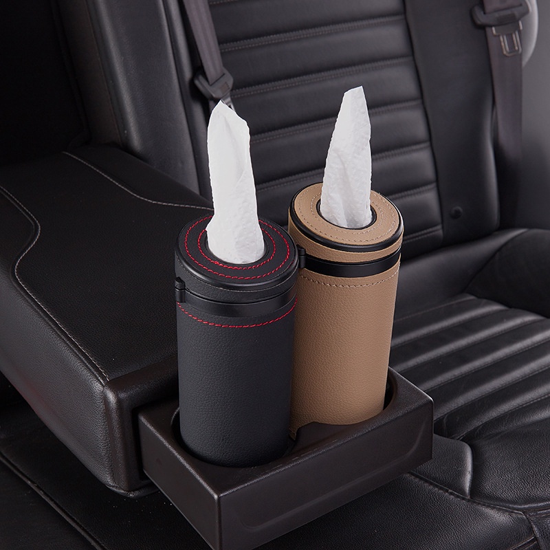 2 in 1 Car Cup Holder Leather Organizer | Penyimpanan Tissue Mobil