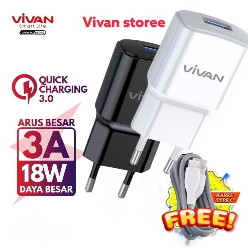 Charger VIVAN Power Oval 3.0 II 18W FREE Kabel Quick Charging