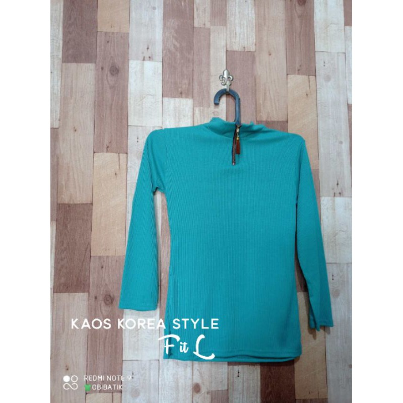 kaos wanita lengan panjang resleting depan kaos tebal