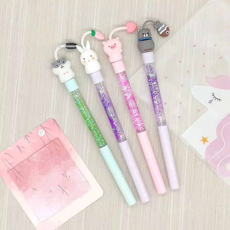 

Bolpen gel gliter unik karakter lucu