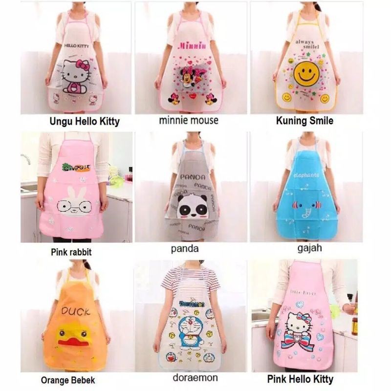 Apron Masak Transparant Dapur / Celemek Waterproof Karakter Kartun Lucu