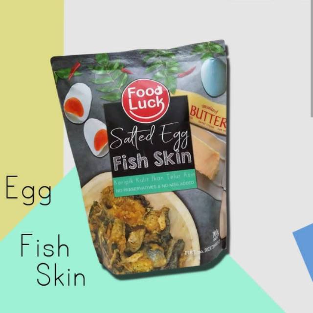 

Fish skin egg salted 80 gram food luck kemasan baruuu ya tar baru di upload fotonya