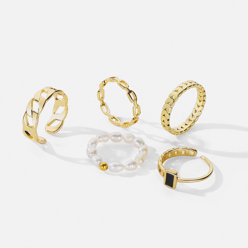 5pcs / Set Cincin Knuckle Geometris Warna Emas Gaya Korea Untuk Wanita