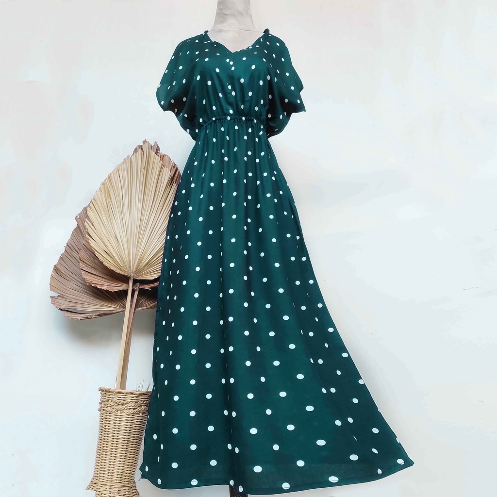Dress Manohara Bali Panjang Molusca-Polka Darkcyan