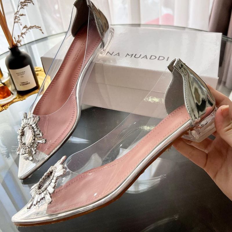 SEPATU WANITA AMS-3216 MUAD*I CRYSTAL SHOES TRANSPARENT HEELS 3 CM