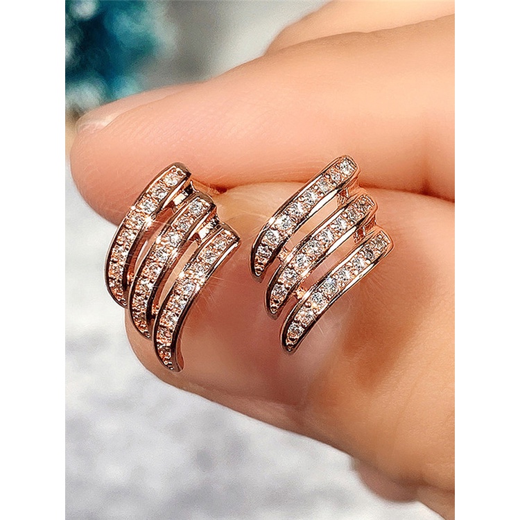 Anting Stud Kristal Cubic Zirconia Gaya Simple Untuk Wanita