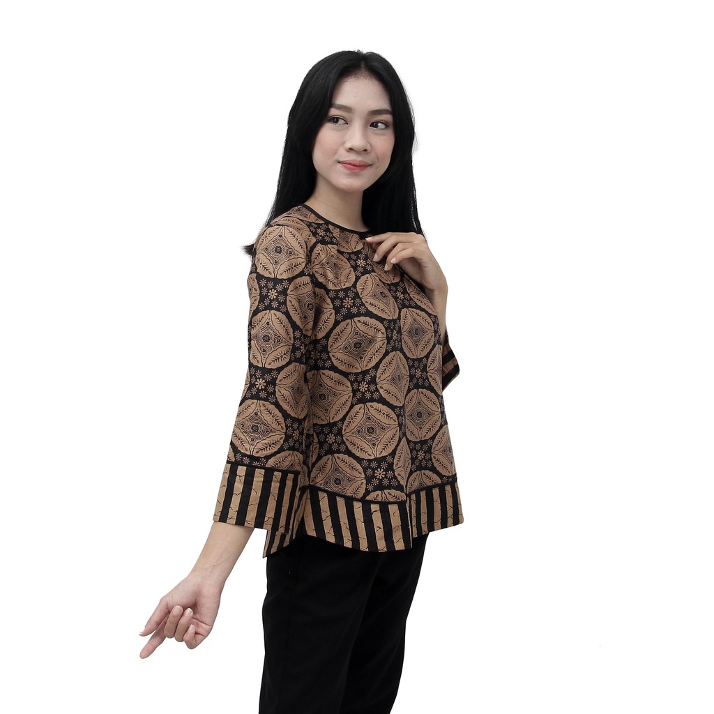 Batik Wanita Blouse Atasan Batik motif Kawung Sogan Salur SIZE JUMBO