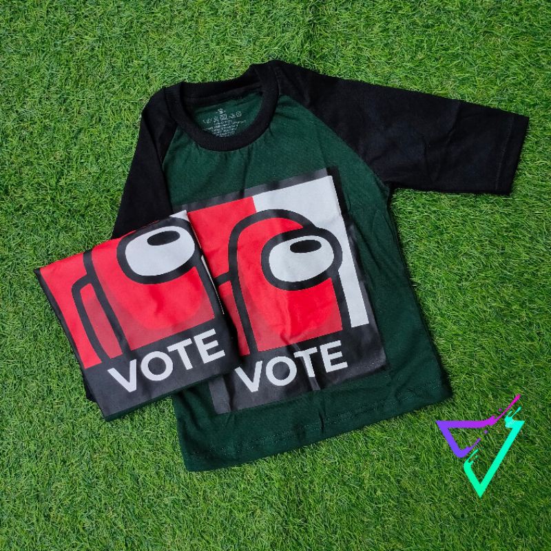 Baju Anak / Kaos Raglan Anak Laki Laki dan Perempuan / Atasan / Raglan Anak Motif Among Vote Hijau A