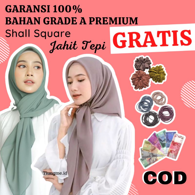 Krudung Hijab Segi Empat Jilbab Jilabab Bella Square Sequare Jahit Tepi Paris Premium Bahan Pollycot