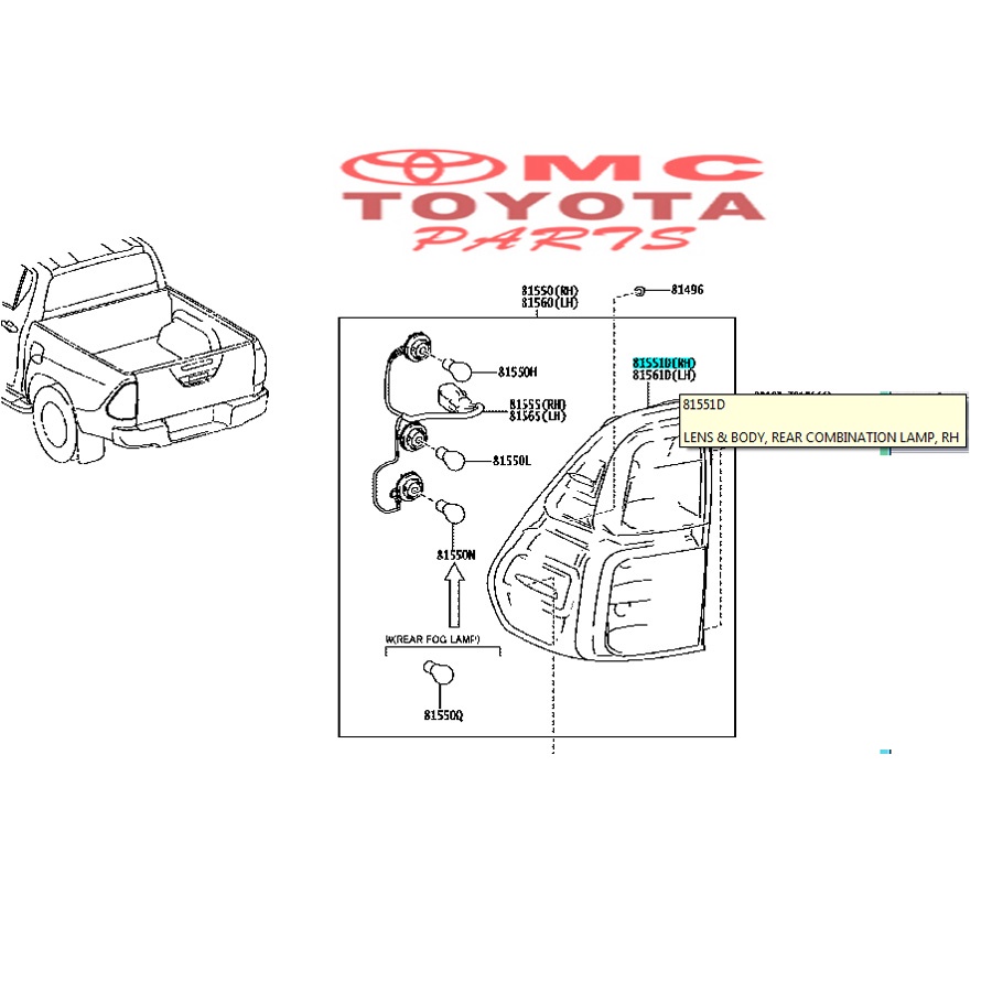 Lampu Stop Lamp Belakang Kanan Toyota Hilux New 81551-0K261