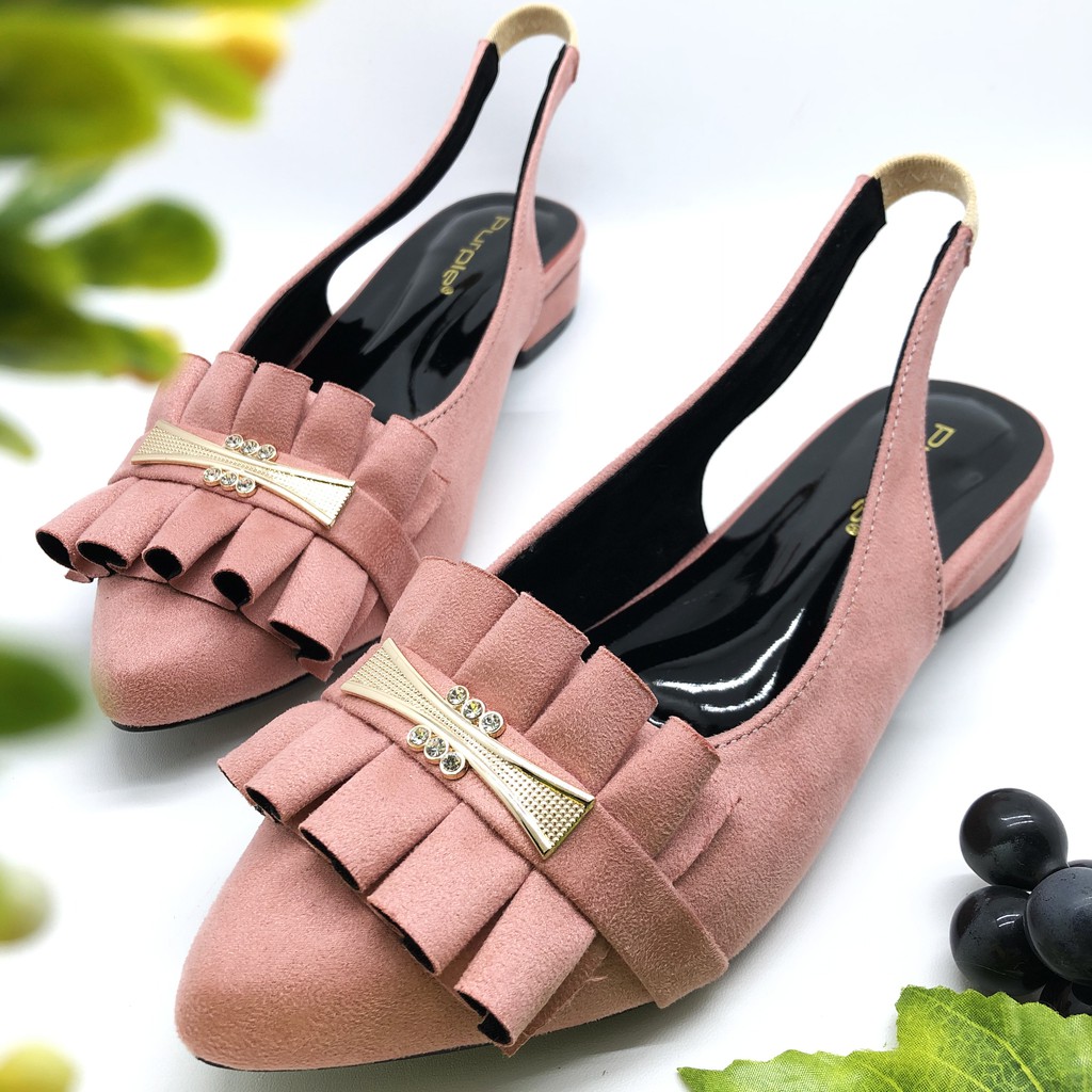 Sandal flat tali Evelyn by Purple / Sendal teplek bakpau purple / sandal flat bludru