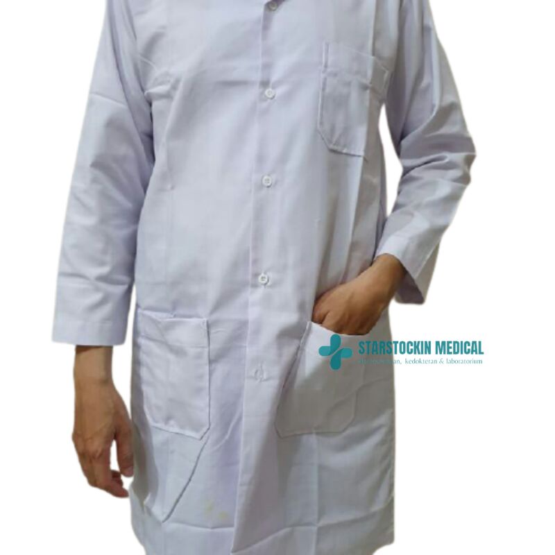 Baju Jas Laboratorium Pria Wanita Lengan Panjang Bahan Kain Katun Premium Putih
