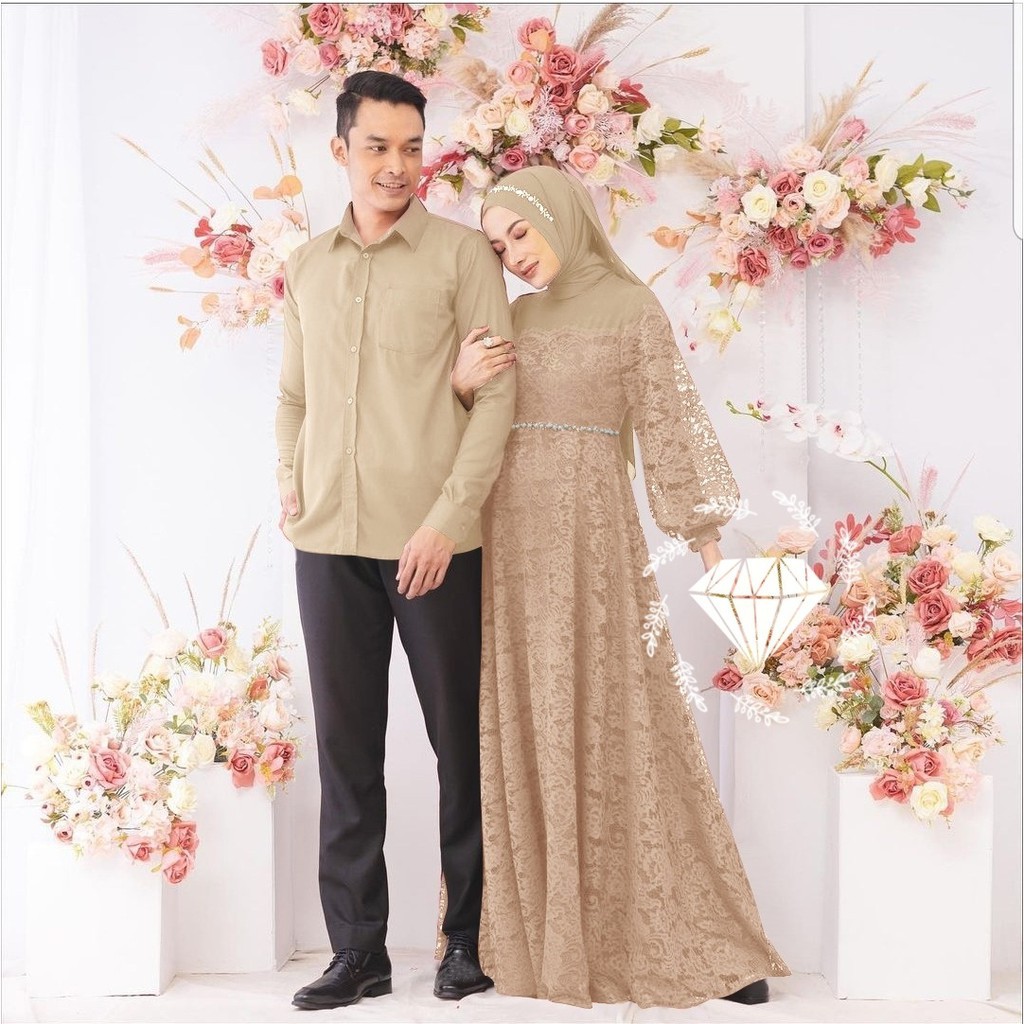 Baju Gamis Brukat Couple Pasangan Dewasa Suami Istri Pesta Kondangan Lebaran Ramadhan Terbaru 2021