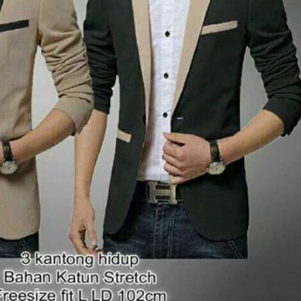 JAS BLAZER FASHION PRIA MODERN WARNA KOMBINASI HITAM CREAM BAJU COWOK PAKAIAN MODEL LAKI UNDANGAN