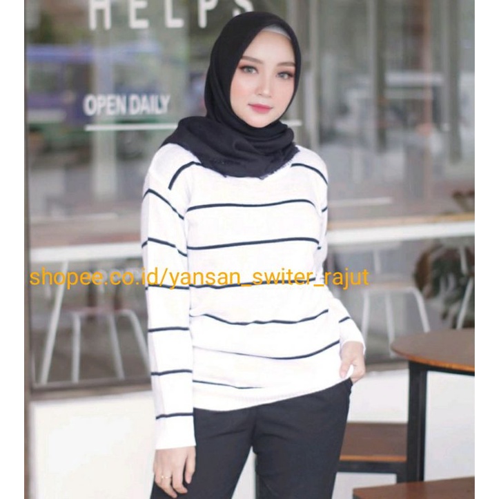 Yansan switer rajut / Bareska Outer knit / sweater oblong polet strip / Sweater rajut model terbaru