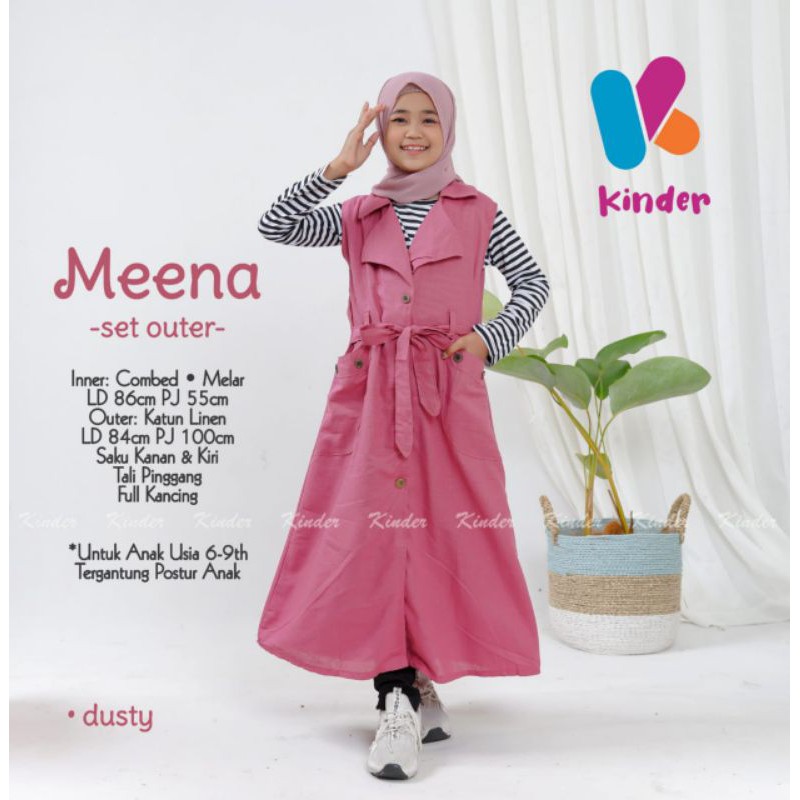 Meena Set Syar'i / Setelan Baju Muslim Anak Perempuan / Setelan Outer Anak Umur 6-9 Tahun