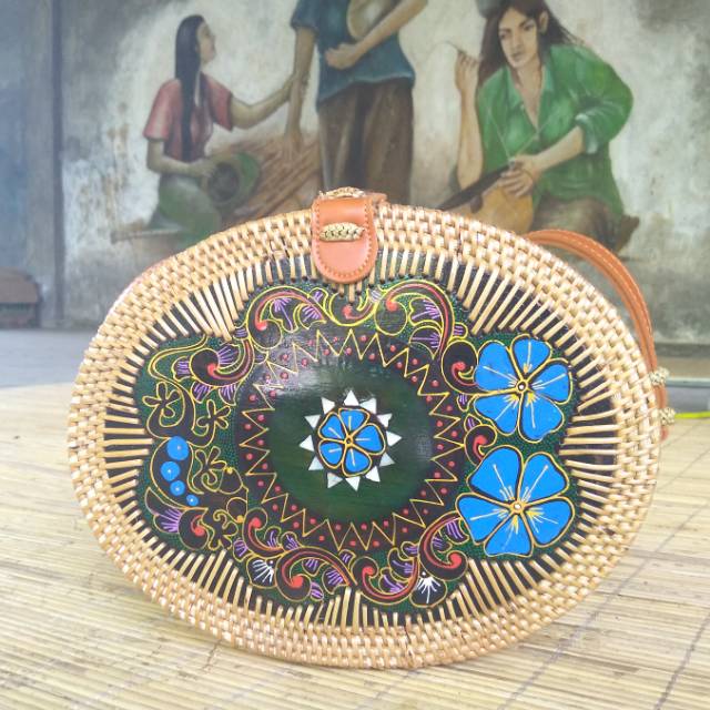 Tas Rotan Cukli Oval Exclusive Unik Etnik Lombok Bali / Tas Selempang Wanita Kekinian Export Quality