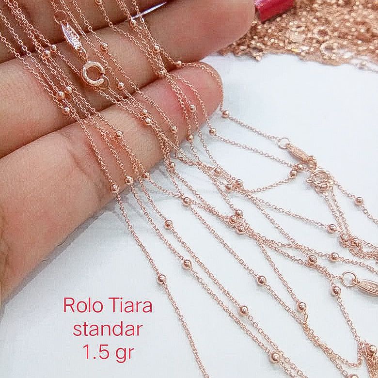 Kalung anak dan dewasa emas asli kadar 750 75 17k rosegold rolo tiara mix korean style ringan satu 1 gram gr g terbaru